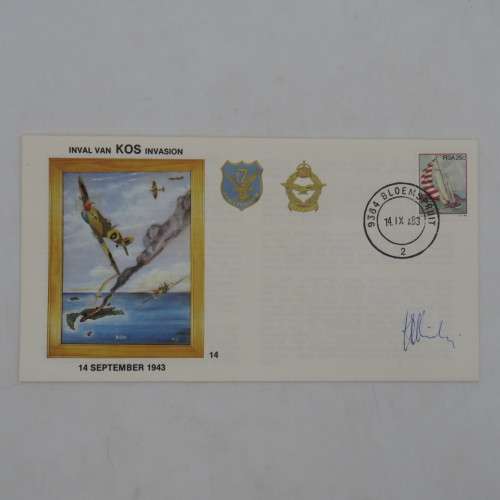Invasion of K O S cover no 549 of 10000 flown in an Impala of 7 squadron - Signed