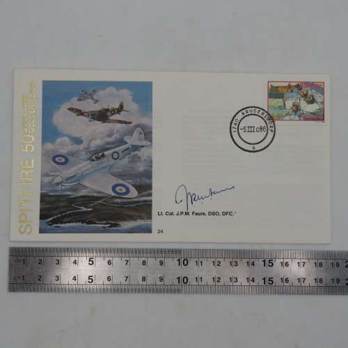 Spitfire 50 years cover flown in spitfire PT672 COVER NO 909 OF 8000 Signed by DSO EDFC recpient LTC