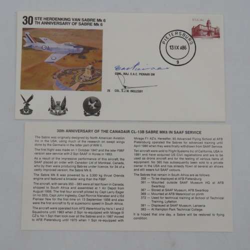 30th anniversary of the Sabre Mk6 flown in a mirage 3cz of 2 squachon no 1472 of 6000 signed by Genl