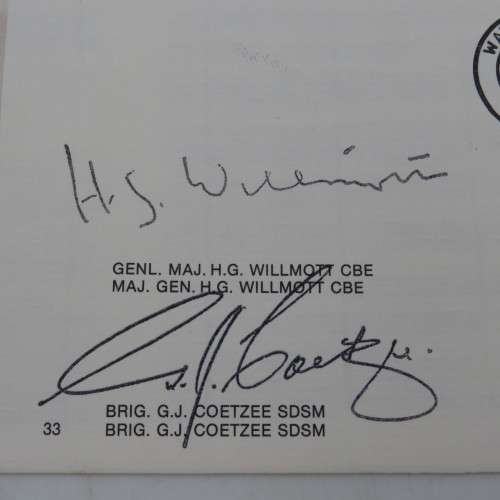 50th anniversary of Waterkloof flown cover no 1214 of 7000 Signed by Genl Maj Willmott Brig GJ Coetz