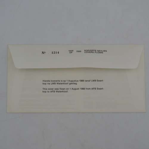 50th anniversary of Waterkloof flown cover no 1214 of 7000 Signed by Genl Maj Willmott Brig GJ Coetz