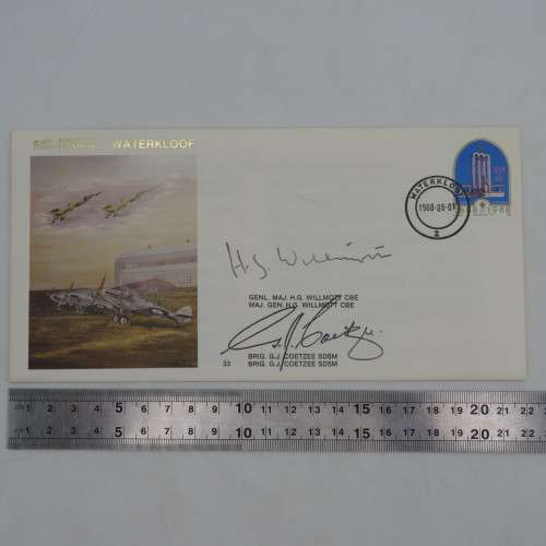50th anniversary of Waterkloof flown cover no 1214 of 7000 Signed by Genl Maj Willmott Brig GJ Coetz