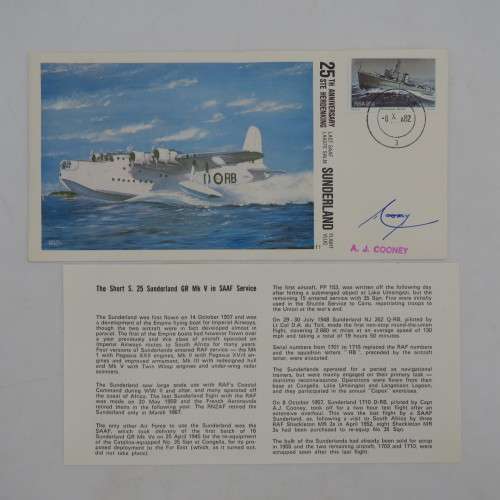 Last Sunderland flight flown cover - Flown in Shakleton - no 2725 of 3000 signed by AJ Cocney