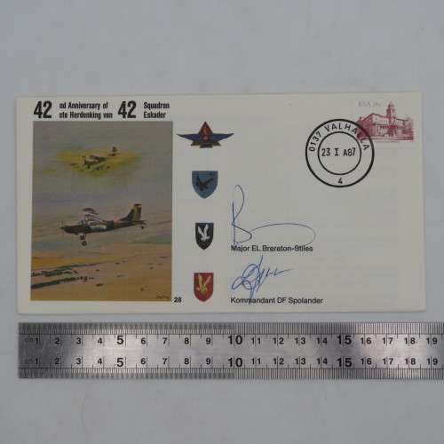 42nd anniversary of 42 squadron no 1765 of 7000 flown in a AUSTER AOP MK 5 and signed by major EL Br