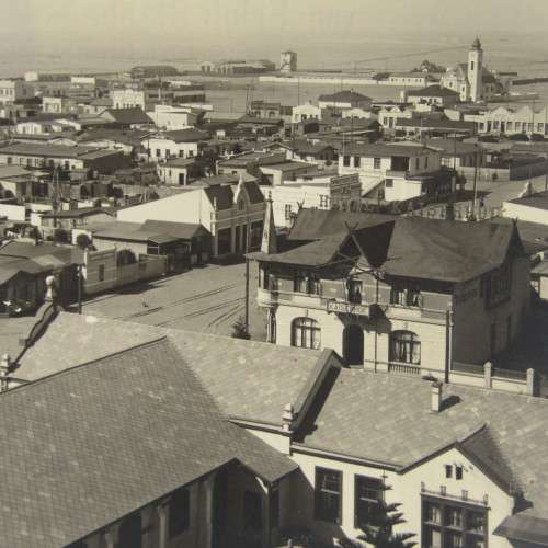 Photo by Erich Staebe of Omaruru of Swakopmund Hansa Hotel & Campe Backerei visible - early 1900`s