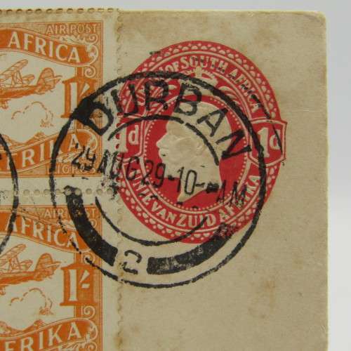 SACC 40 & 41 2nd Airmail issue 2 blocks of 4 on First day flown cover Durban to Bloemfontein
