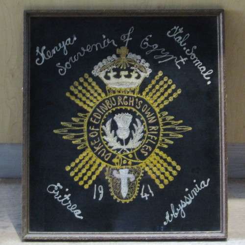 1941 Duke of Edinburgh`s own rifles embroidered cloth souvenir of Egypt - Framed