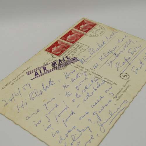 Lot of 7 postcards vintage with French Stamps or Frankings