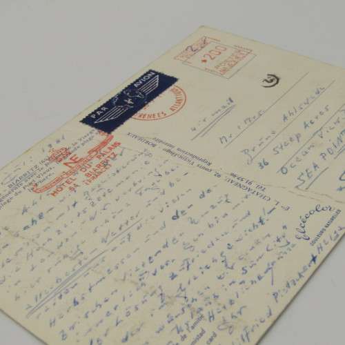 Lot of 7 postcards vintage with French Stamps or Frankings