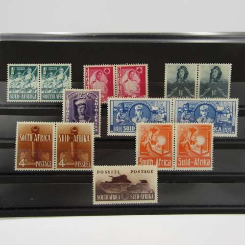 South Africa War Effort stamp issue SACC 87-94 mint pairs - most lightly hinged