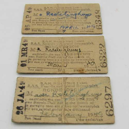 Lot of 3 x 1940`s train tickets to Rondebosch
