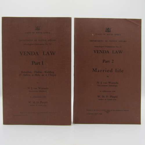 Union of South Africa - Department of Native Affairs publication 1948 Venda Law Part 1 & Part 2
