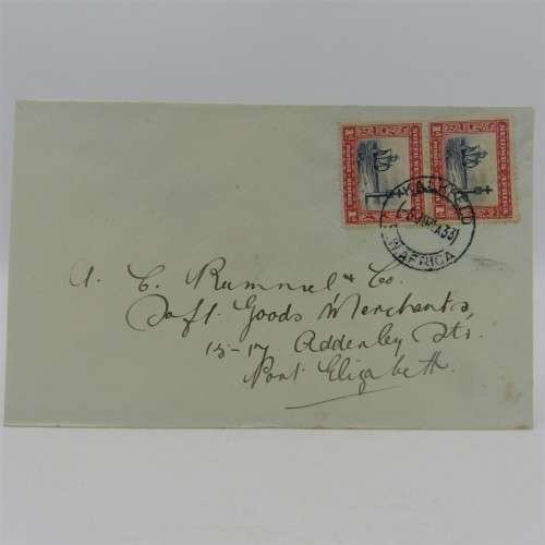Letter sent from SWA-Kalkfeld to Port Elizabeth with pair of SWA stamps cancelled 1933