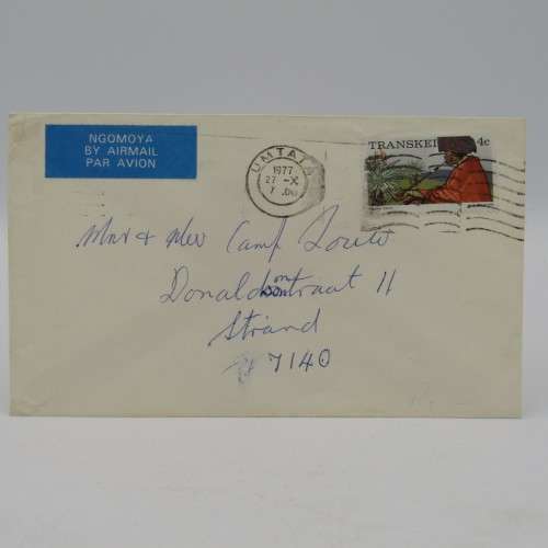 Letter sent from Umtata, Transkei to Strand , South Africa with 4c Transkei stamp cancelled