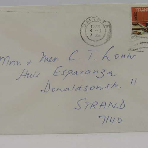 Letter sent from Umtata, Transkei to Strand , South Africa with 4c Transkei stamp cancelled