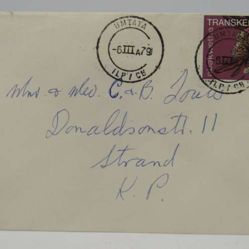 Letter sent from Umtata Transkei to Strand, South Africa with 4c Transkei stamp cancelled