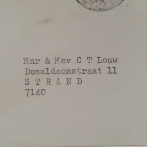 Letter sent from Umtata, Transkei to Strand, South Africa with Transkei stamp cancelled