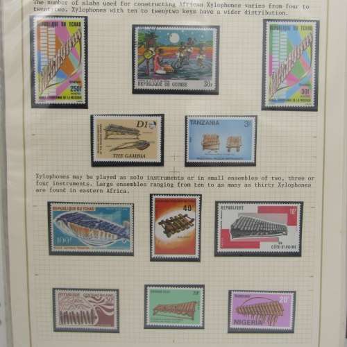 Thematic Stamp album African instruments 322 stamps unusual and excellent