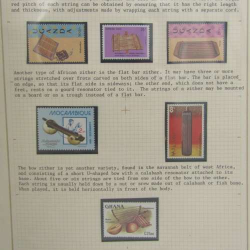 Thematic Stamp album African instruments 322 stamps unusual and excellent