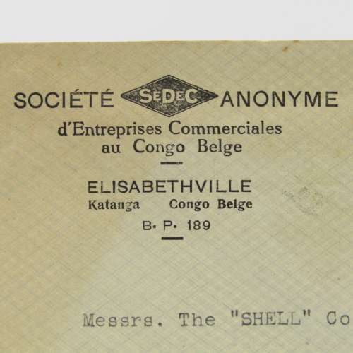 Letter sent from Elizabethville, Congo to Shell South Africa, Cape Town