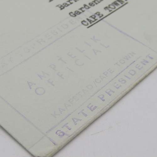 Official State President Stationery used from Cape Town to Gardens 7 Feb 1967
