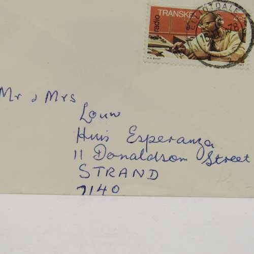 Letter sent from Elliotdale, Transkei to Strand, South Africa with 4c Transkei stamp cancelled