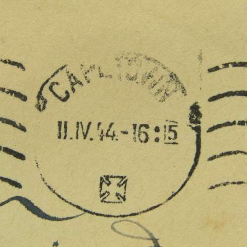 Letter sent from Cape Town to Strand on Springett`s studio stationery with 2 war stamps