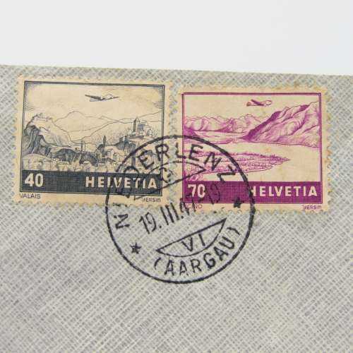 Airmail letter sent from Niederlenz, Switzerland to Cape Town, South Africa with 2 Swiss stamps