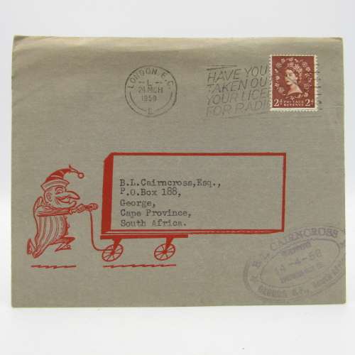 Letter sent on Punch Stationery from London to George , South Africa with British stamp cancelled