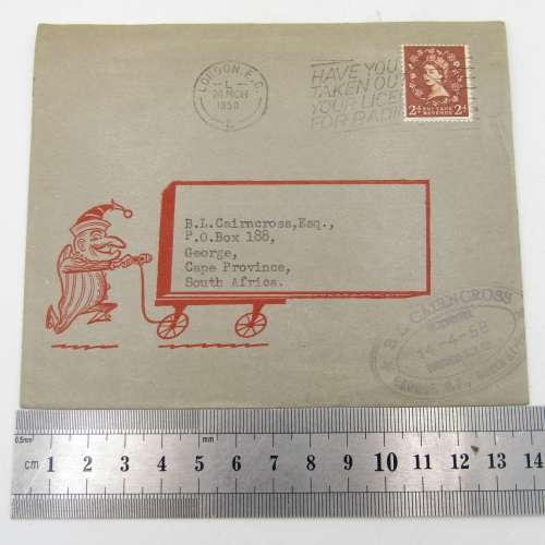 Letter sent on Punch Stationery from London to George , South Africa with British stamp cancelled
