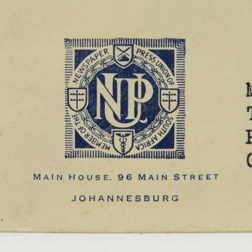 Letter sent on Newspaper press union of South Africa Stationery with 1/2 d Springbok stamp cancelled