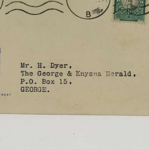 Letter sent on Newspaper press union of South Africa Stationery with 1/2 d Springbok stamp cancelled