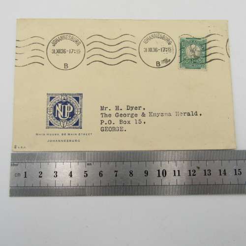 Letter sent on Newspaper press union of South Africa Stationery with 1/2 d Springbok stamp cancelled