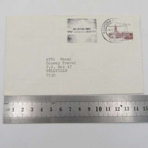Letter sent to Bellville from Cape Town with Buy Defense Bonds cancellation