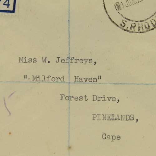 Registered letter sent from Umtali (2) (North) to Pinelands, South Africa