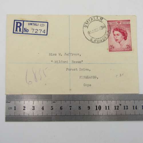 Registered letter sent from Umtali (2) (North) to Pinelands, South Africa