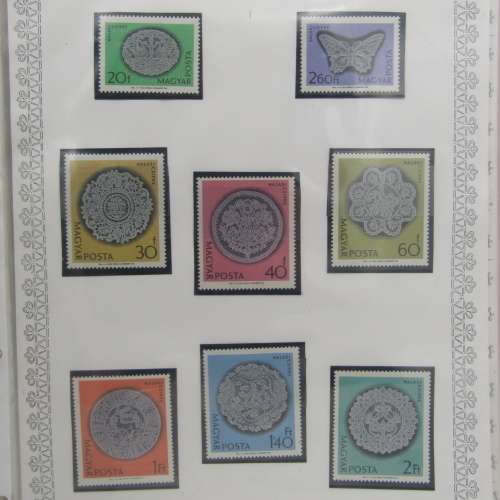Thematic stamp album - The art of lace making 59 stamps / Famous People with insults 68 stamps