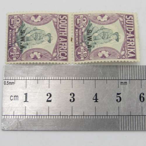 South West Africa 2d + 1d Voortrekker memorial fundstamp SACC 121b - overprint shifted to the bottom