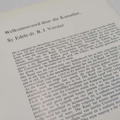 1970 Ingehuldiging van JN de Villiers as kanselier van die Universiteit van Stellenbosch - booklet