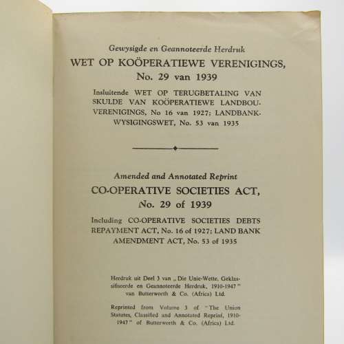 Union of South Africa Co - Operative societies act No. 29 of 1939