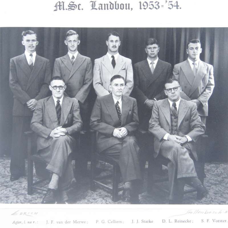 Photo of Agricultural Maters degree students of University of Stellenbosh 1953-1954 with names