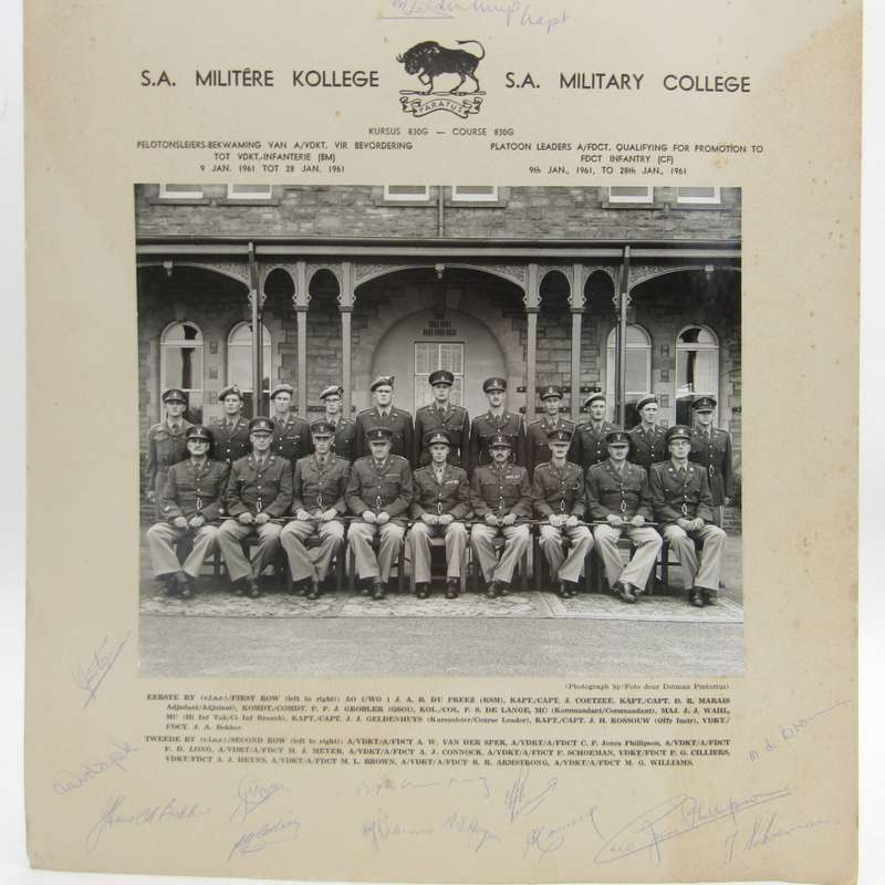 SADF Military College 1961 Photo of platoon leaders with names and some signatures