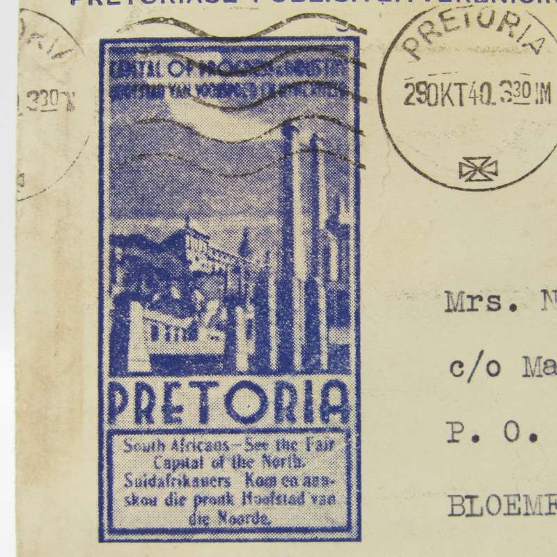 South Africa Pretoria Jacaranda Time 29/10/1940 envelope with mining stamp