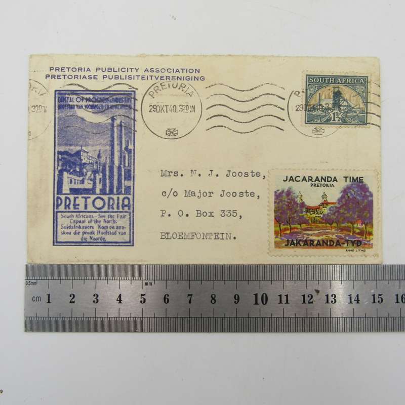 South Africa Pretoria Jacaranda Time 29/10/1940 envelope with mining stamp