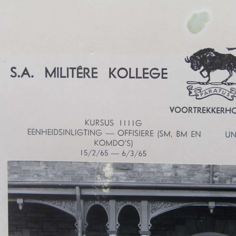 SADF Military college 1965 Officers photo with names
