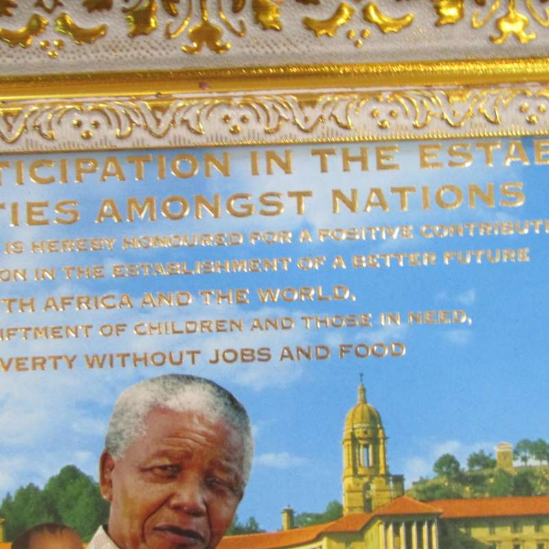 Nelson Mandela Mr Child Welfare contributor certificate in frame