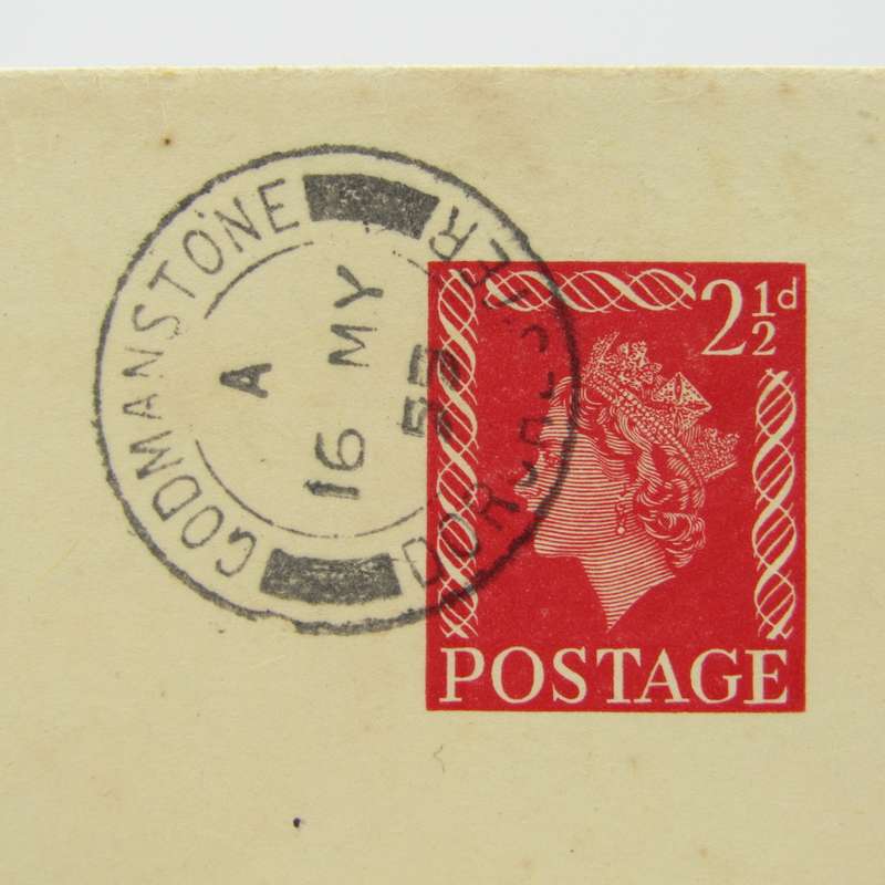 16 May 1955 letter card with 2 1/2d pre card printed postage and first day usage