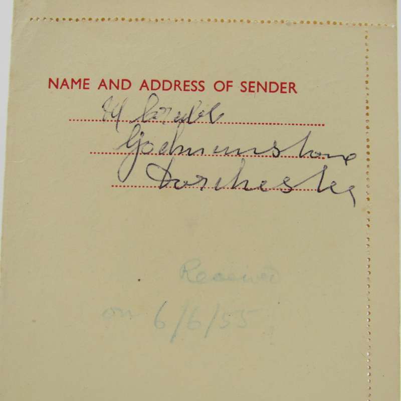 16 May 1955 letter card with 2 1/2d pre card printed postage and first day usage