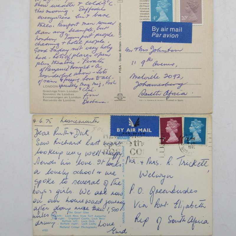 Lot of 19 vintage British postcards - all of them with more then 1 stamp used