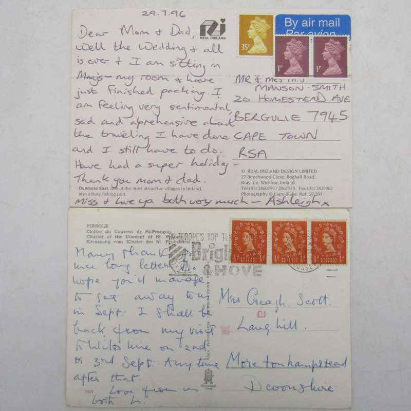 Lot of 19 vintage British postcards - all of them with more then 1 stamp used
